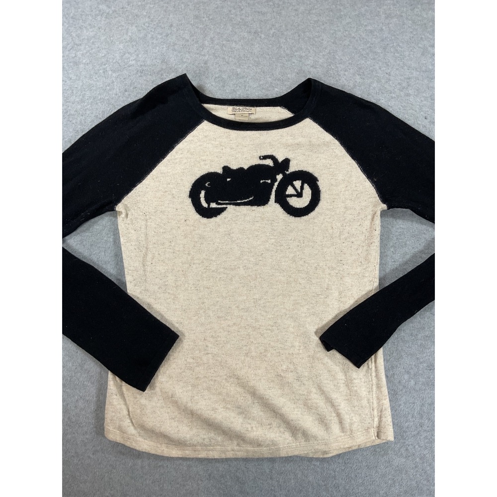 Lucky Brand Womens Motorcycle Graphic Raglan Long Sleeve Sweater M 2616